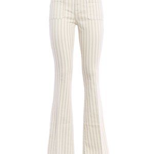 Frame Le Bardot Flare Striped high Rise White Tan jeans sz 26